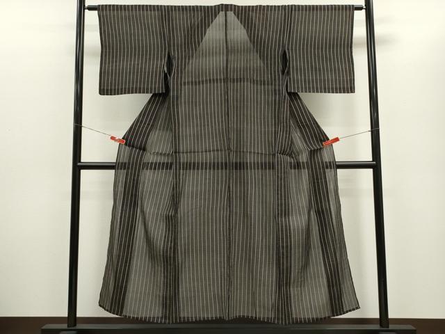 平和屋着物＊夏物　お召　紗　格子柄　正絹　逸品　CABG2399ze