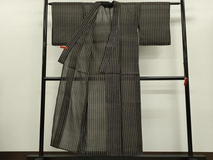 平和屋着物＊夏物　お召　紗　格子柄　正絹　逸品　CABG2399ze
