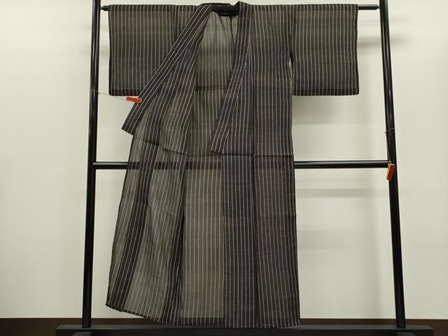 平和屋着物＊夏物　お召　紗　格子柄　正絹　逸品　CABG2399ze