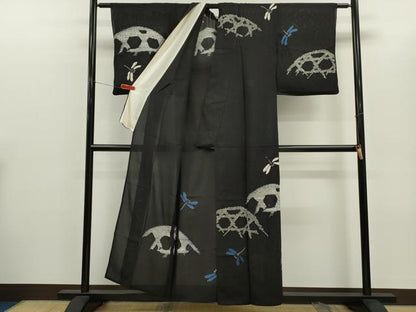 平和屋着物＊夏物　訪問着　絽　絞り　トンボ　籬文　黒地　正絹　逸品　CABG2400ze