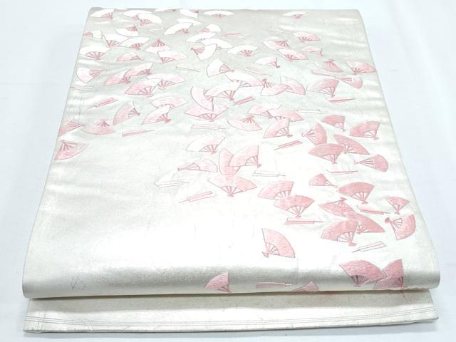 平和屋着物◎太鼓柄袋帯 総刺繍 扇面文 銀糸 正絹 逸品 CABG2405th