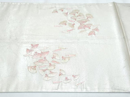 平和屋着物◎太鼓柄袋帯 総刺繍 扇面文 銀糸 正絹 逸品 CABG2405th