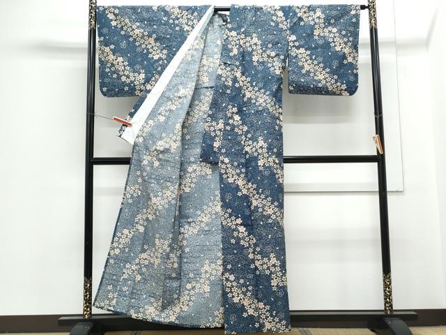 平和屋着物▽小紋　単衣　舞花文　洗える着物　CABG2432th
