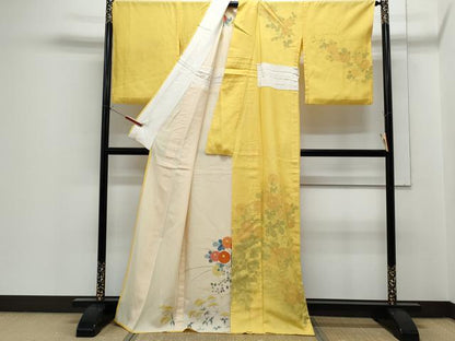平和屋着物▽訪問着　単衣　紗袷　紗×紗　草花文　正絹　逸品　CABG2434th