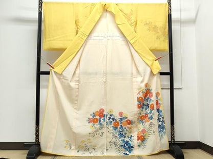 平和屋着物▽訪問着　単衣　紗袷　紗×紗　草花文　正絹　逸品　CABG2434th