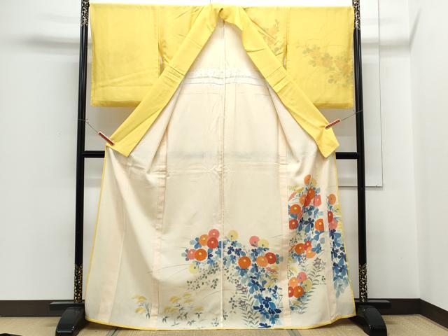 平和屋着物▽訪問着　単衣　紗袷　紗×紗　草花文　正絹　逸品　CABG2434th