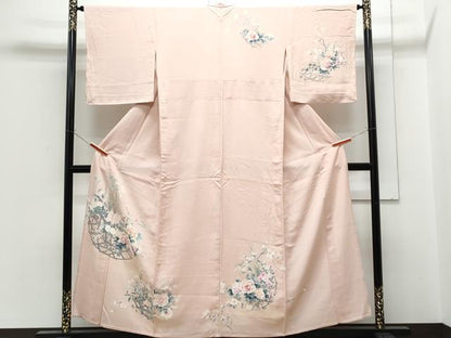 平和屋着物▽訪問着　単衣　花籠文　正絹　逸品　CABG2435th