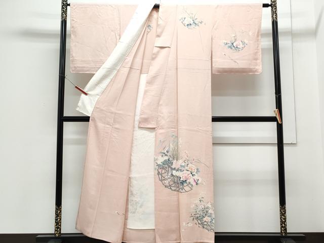 平和屋着物▽訪問着　単衣　花籠文　正絹　逸品　CABG2435th