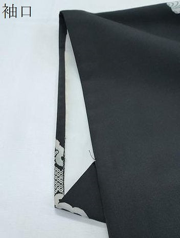 平和屋着物▽小紋　単衣　千鳥　雪輪花文　黒地　洗える着物　CABG2439th