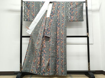 平和屋着物▽小紋　単衣　花間道　洗える着物　CABG2445th