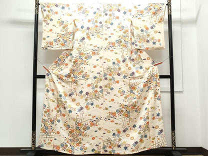 平和屋着物▽上質な小紋　単衣　草花文　正絹　逸品　CABG2450th