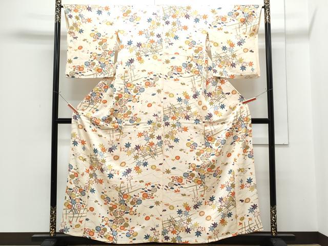 平和屋着物▽上質な小紋　単衣　草花文　正絹　逸品　CABG2450th