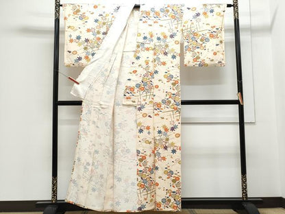 平和屋着物▽上質な小紋　単衣　草花文　正絹　逸品　CABG2450th