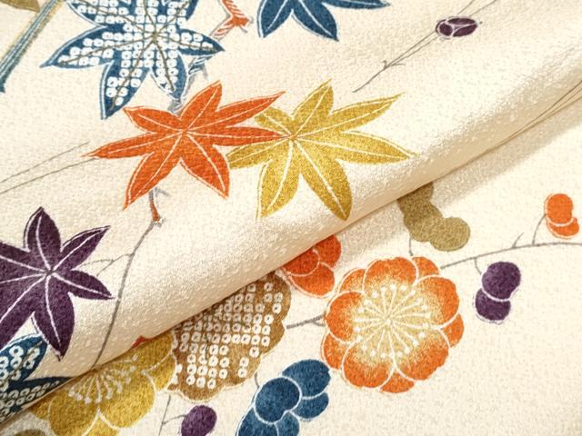 平和屋着物▽上質な小紋　単衣　草花文　正絹　逸品　CABG2450th