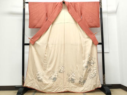 平和屋着物▽訪問着　単衣　紗袷　紗×絽　糸巻き花文　正絹　逸品　CABG2453th