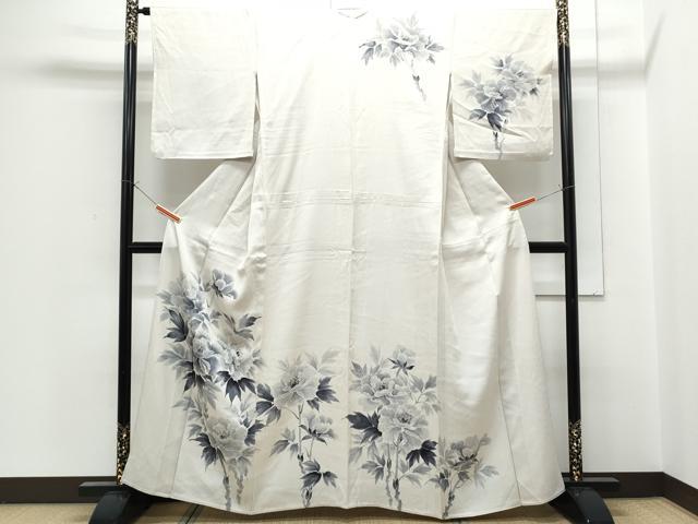 平和屋着物▽訪問着　単衣　手描き　草花文　正絹　逸品　CABG2454th
