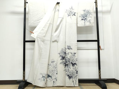 平和屋着物▽訪問着　単衣　手描き　草花文　正絹　逸品　CABG2454th