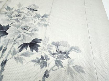 平和屋着物▽訪問着　単衣　手描き　草花文　正絹　逸品　CABG2454th