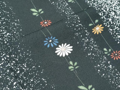 平和屋着物▽小紋　単衣　花間道　黒地　洗える着物　CABG2457th
