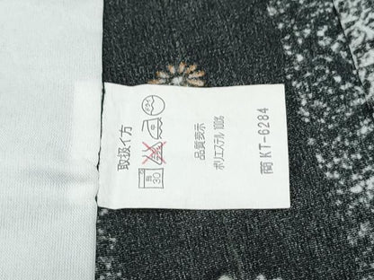 平和屋着物▽小紋　単衣　花間道　黒地　洗える着物　CABG2457th