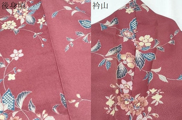 平和屋着物▽小紋　単衣　草花文　洗える着物　CABG2463th