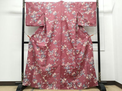 平和屋着物▽小紋　単衣　草花文　洗える着物　CABG2463th