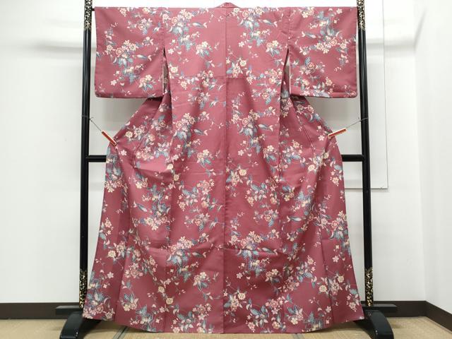 平和屋着物▽小紋　単衣　草花文　洗える着物　CABG2463th