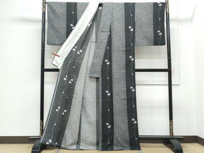 平和屋着物▽小紋　単衣　蔦の葉間道　黒地　洗える着物　CABG2469th