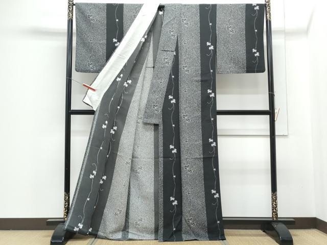 平和屋着物▽小紋　単衣　蔦の葉間道　黒地　洗える着物　CABG2469th