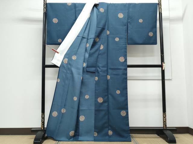平和屋着物▽小紋　単衣　草花丸文　洗える着物　CABG2473th