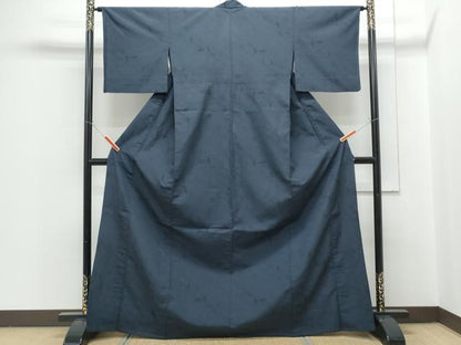 平和屋着物▽本塩沢　単衣　110亀甲　枝葉文　やまと誂製　正絹　逸品　CABG2475th