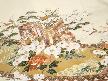 平和屋着物■豪華色留袖　御所車飛鶴花文　金彩　正絹　逸品　CABG2482th