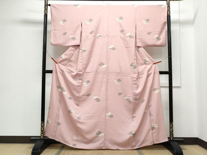 平和屋着物▽小紋　単衣　貝合わせ花文　洗える着物　CABG2488th