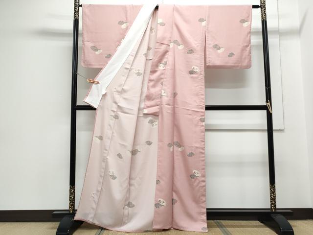 平和屋着物▽小紋　単衣　貝合わせ花文　洗える着物　CABG2488th