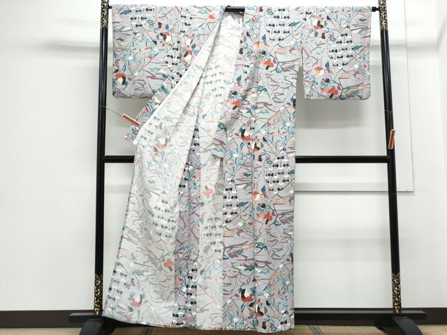 平和屋着物▽小紋　単衣　草花文　洗える着物　CABG2489th