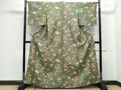 平和屋着物▽小紋　単衣　花鳥文　洗える着物　未使用　CABG2495th