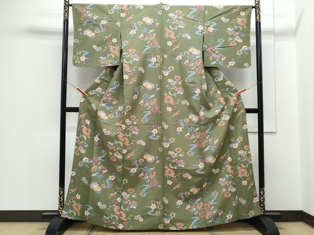 平和屋着物▽小紋　単衣　花鳥文　洗える着物　未使用　CABG2495th