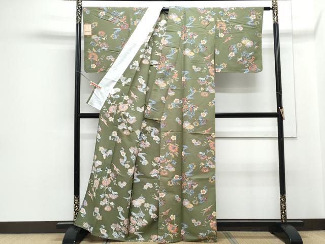 平和屋着物▽小紋　単衣　花鳥文　洗える着物　未使用　CABG2495th