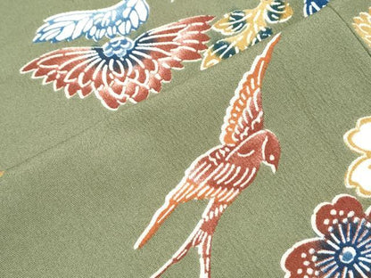 平和屋着物▽小紋　単衣　花鳥文　洗える着物　未使用　CABG2495th