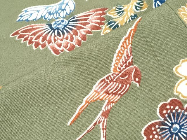 平和屋着物▽小紋　単衣　花鳥文　洗える着物　未使用　CABG2495th