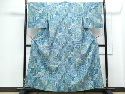平和屋着物▽小紋　単衣　色紙重ね鳳凰花蝶文　洗える着物　CABG2499th