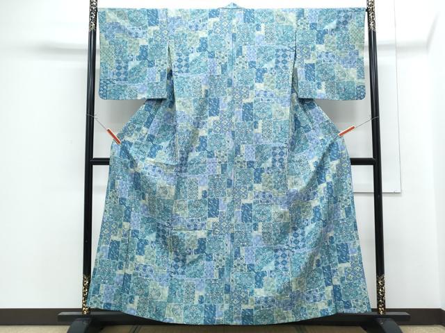 平和屋着物▽小紋　単衣　色紙重ね鳳凰花蝶文　洗える着物　CABG2499th