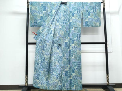 平和屋着物▽小紋　単衣　色紙重ね鳳凰花蝶文　洗える着物　CABG2499th