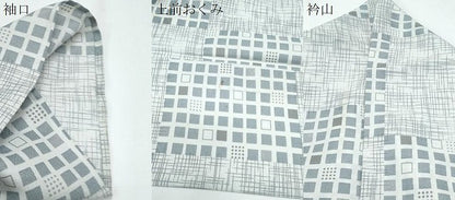 平和屋着物▽小紋　単衣　格子文　洗える着物　CABG2506th