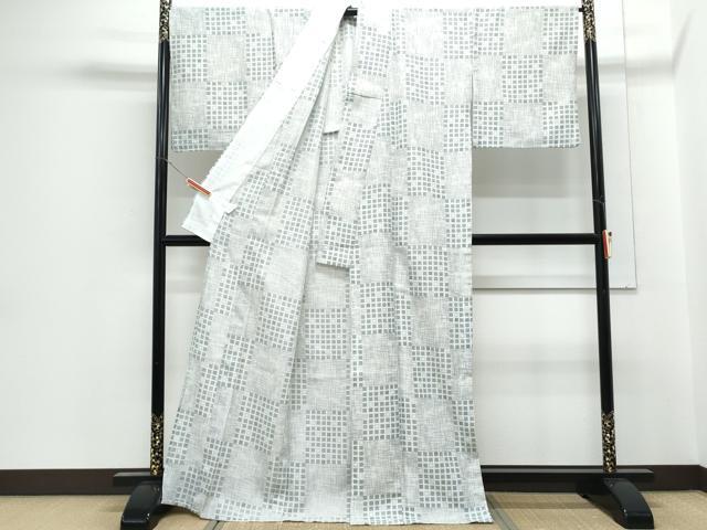 平和屋着物▽小紋　単衣　格子文　洗える着物　CABG2506th