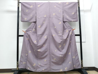 平和屋着物▽小紋　単衣　兎　色紙重ね花文　洗える着物　CABG2508th