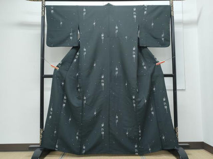 平和屋着物▽小紋　単衣　吉祥花文　黒地　洗える着物　CABG2509th