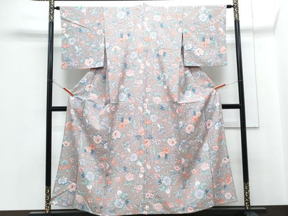 平和屋着物▽小紋　単衣　花唐草文　洗える着物　CABG2510th