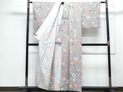 平和屋着物▽小紋　単衣　花唐草文　洗える着物　CABG2510th