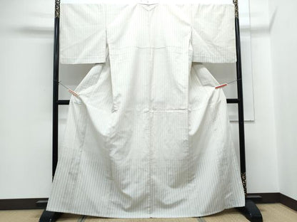 平和屋着物▽本塩沢　訪問着　単衣　110亀甲　縞　　正絹　逸品　CABG2515th